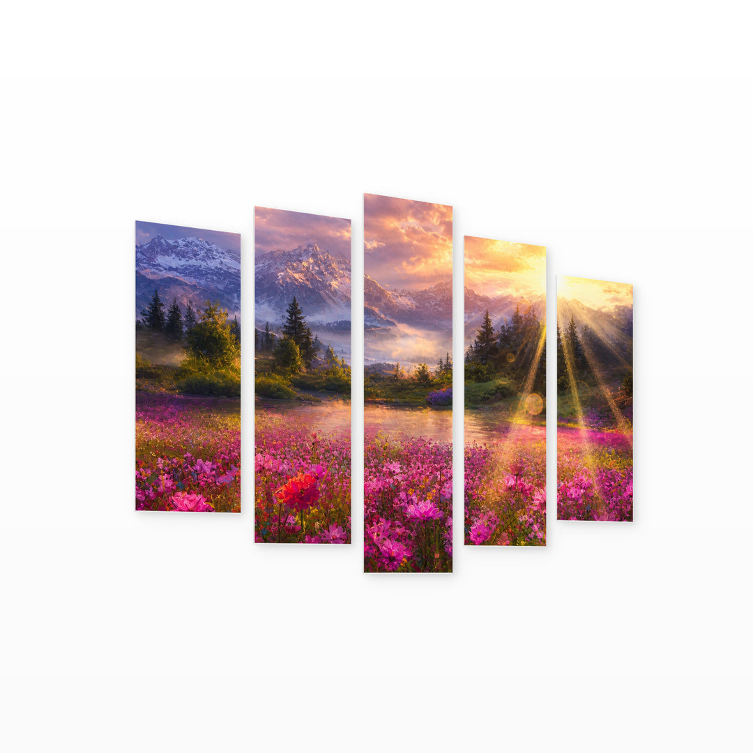 Abstract with Geometric Rhythm — five-panel wall art on white background in perspective | 5wallart 55053 M1