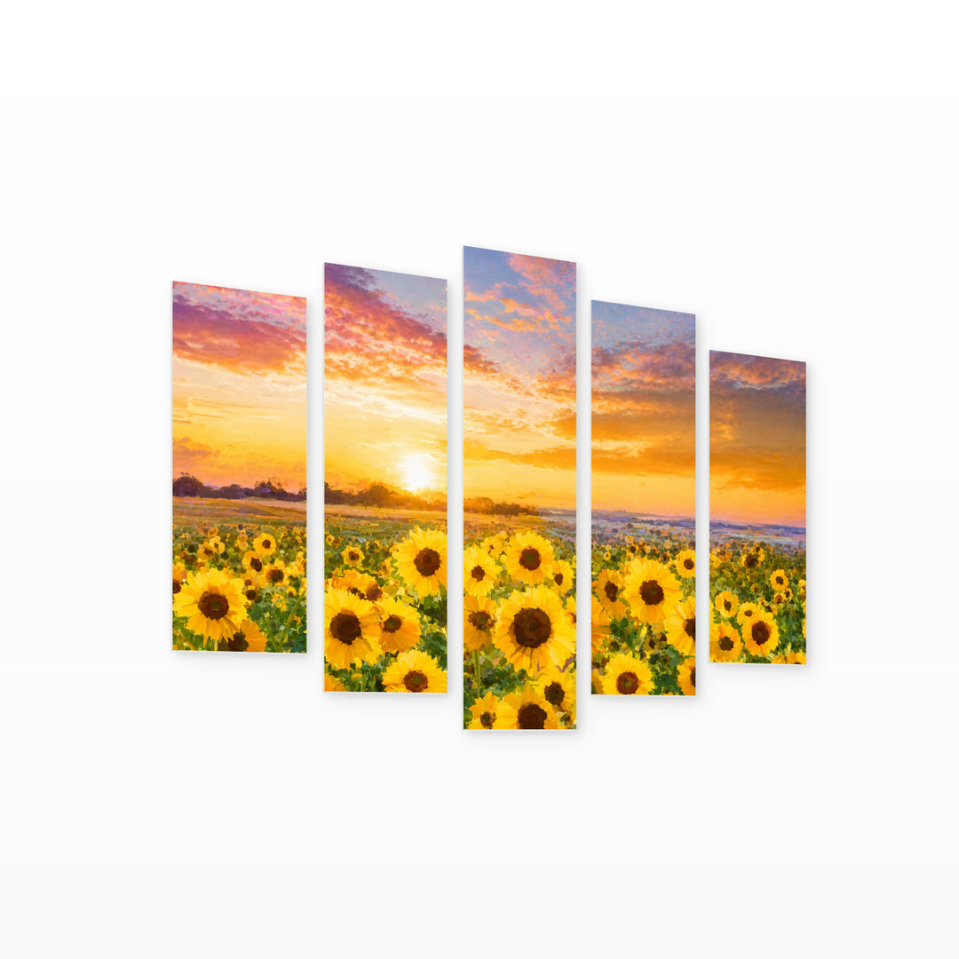 With Sunflowers Art Study — five-panel wall art on white background in perspective | 5wallart 55054 M1