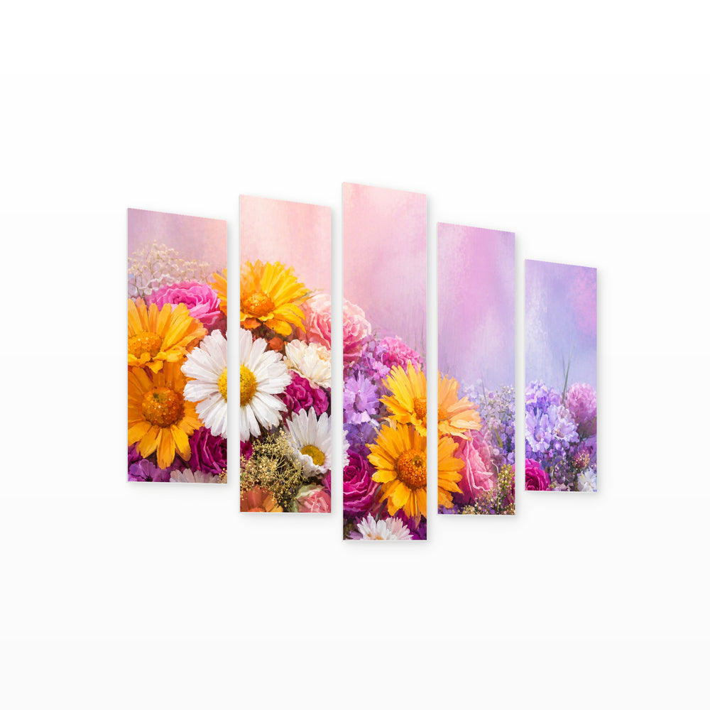With Flowers in Vivid Color — five-panel wall art on white background in perspective | 5wallart 55059 M1
