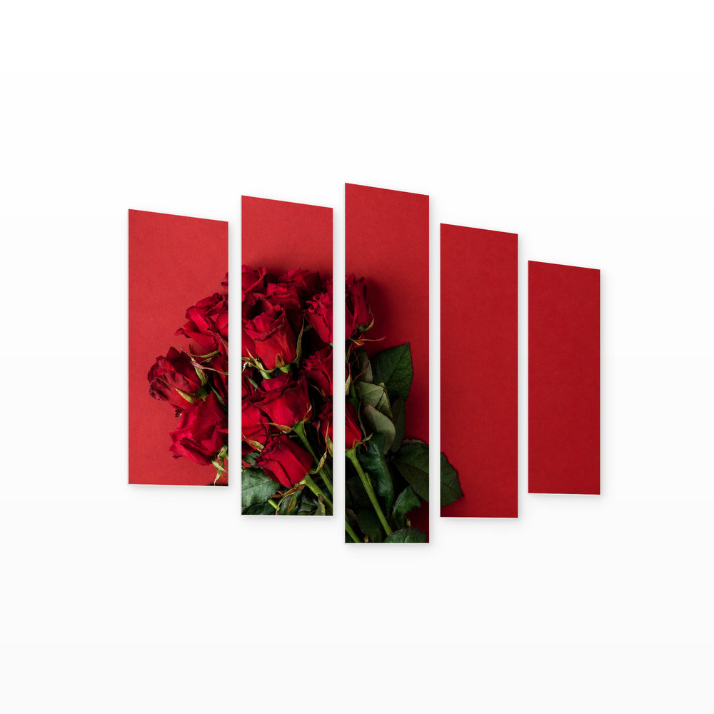 Bouquet of Red Roses Botanical Study — five-panel wall art on white background in perspective | 5wallart 55077 M1