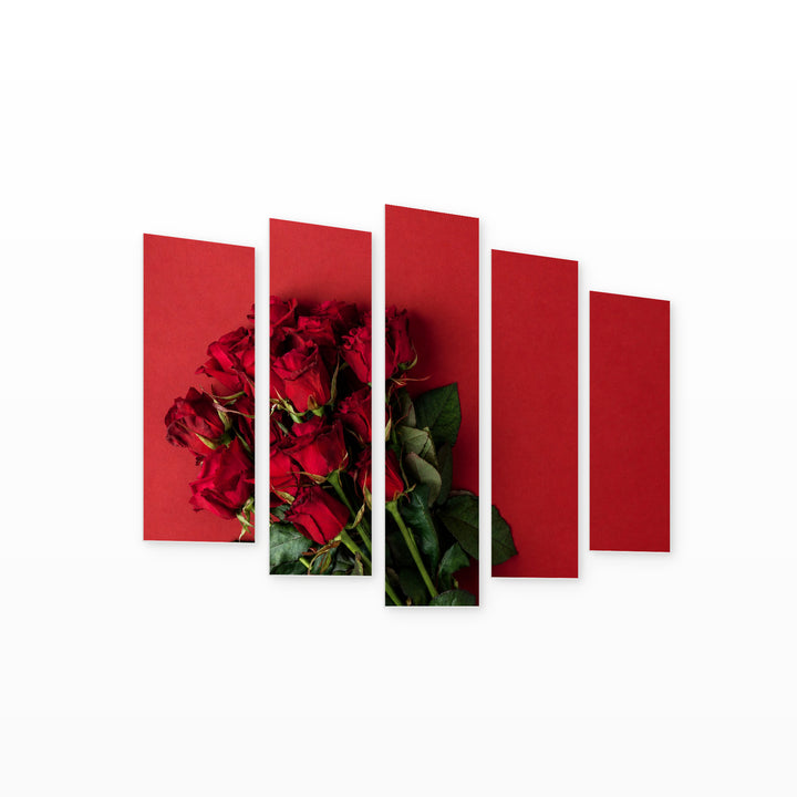 Bouquet of Red Roses Botanical Study — five-panel wall art on white background in perspective | 5wallart 55077 M1