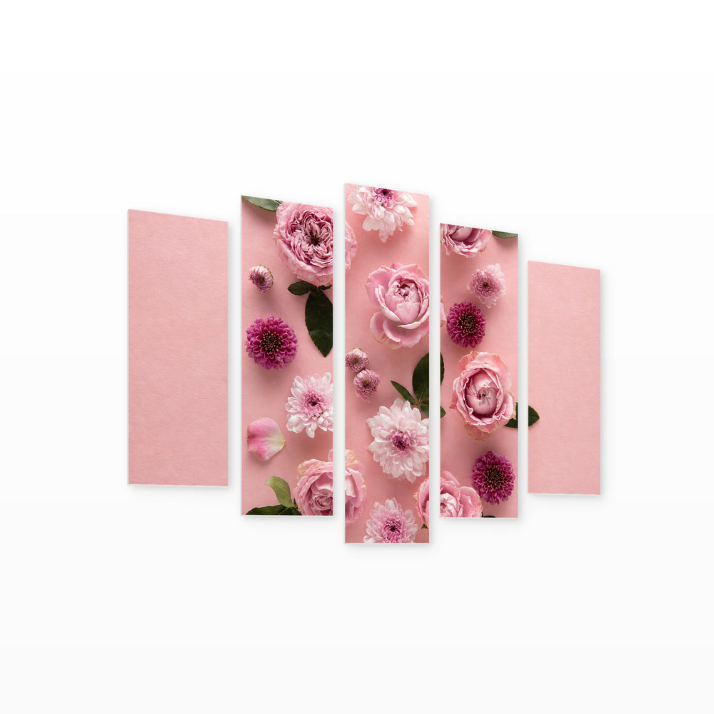 Blooming Spring Flowers Botanical Study — five-panel wall art on white background in perspective | 5wallart 55078 M1