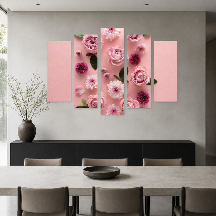 Blooming Spring Flowers Botanical Study — five-panel wall art in frontal interior | 5wallart 55078 M3