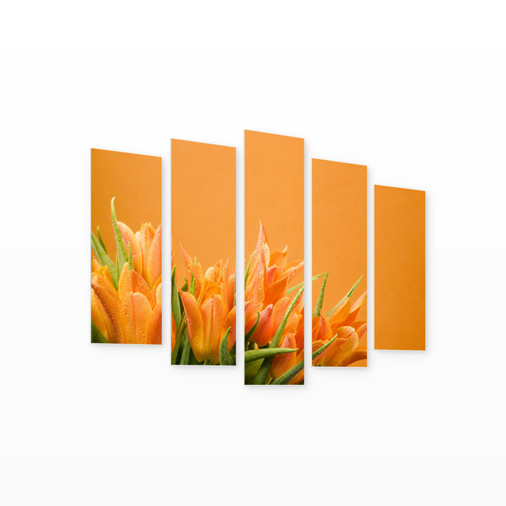 Spring Flowers in Vivid Color — five-panel wall art on white background in perspective | 5wallart 55086 M1