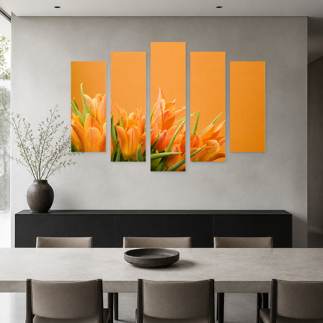 Spring Flowers in Vivid Color — five-panel wall art in frontal interior | 5wallart 55086 M3