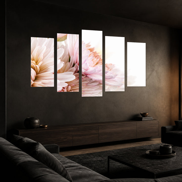 Flowers in Vivid Color — five-panel wall art in perspective interior | 5wallart 55091 M2