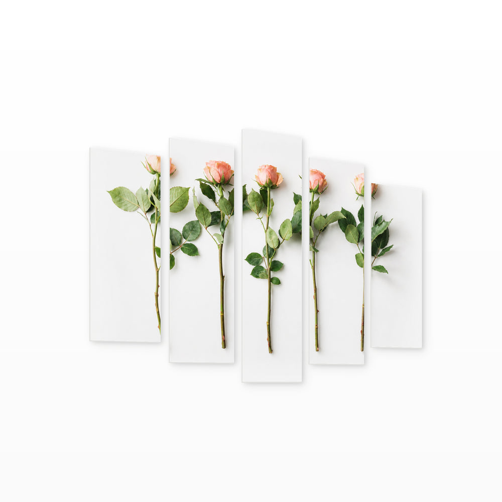 Roses in Serene Light — five-panel wall art on white background in perspective | 5wallart 55094 M1