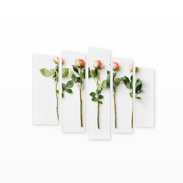 Roses in Serene Light — five-panel wall art on white background in perspective | 5wallart 55094 M1