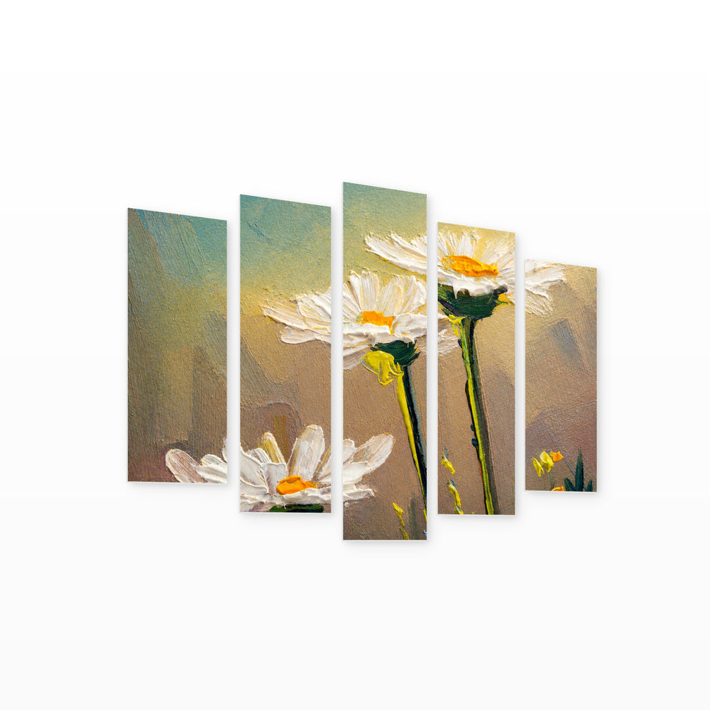 With Daisies in Serene Light — five-panel wall art on white background in perspective | 5wallart 55099 M1