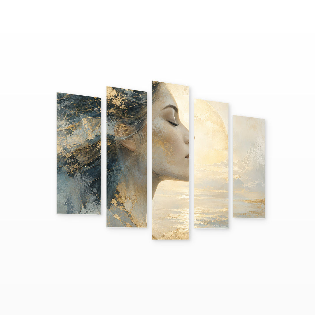 Abstract Profile in Serene Light — five-panel wall art on white background in perspective | 5wallart 55106 M1
