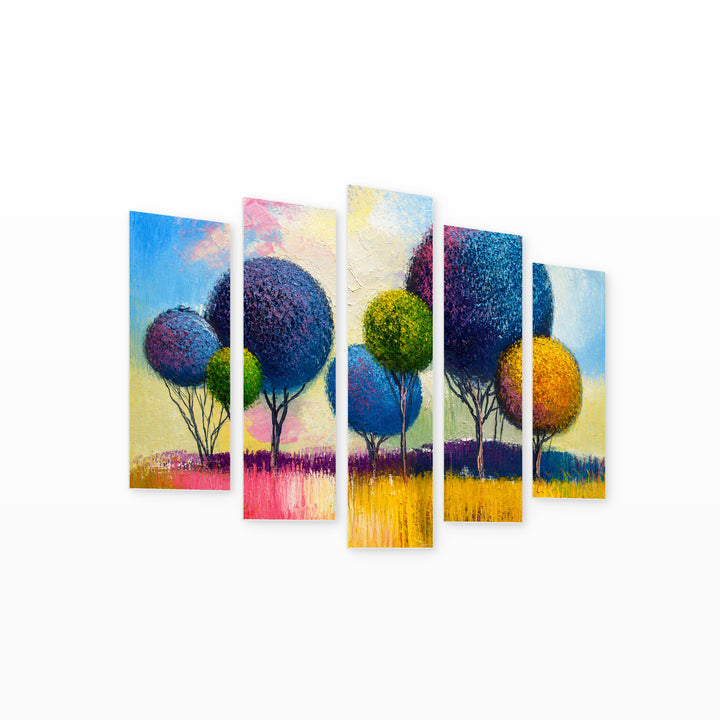 Landscape in Vivid Color — five-panel wall art on white background in perspective | 5wallart 55146 M1