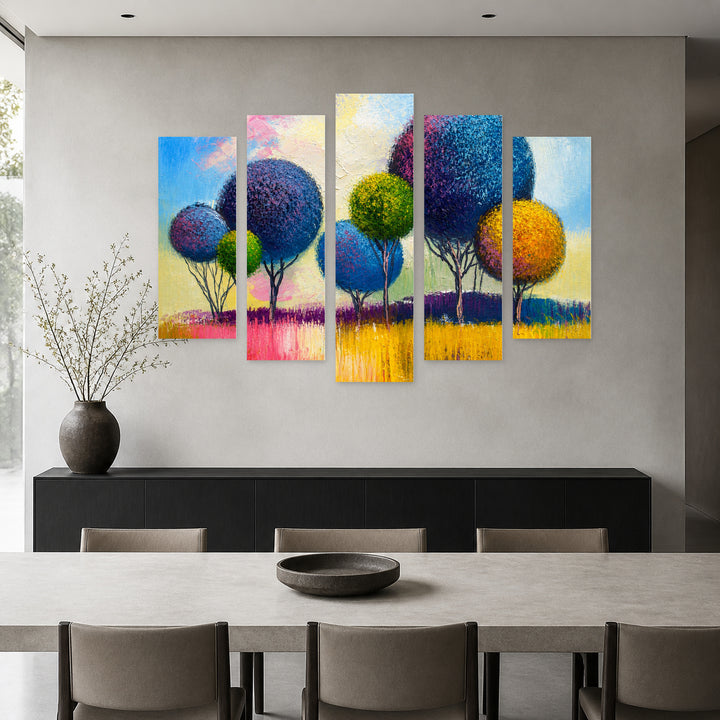 Landscape in Vivid Color — five-panel wall art in frontal interior | 5wallart 55146 M3
