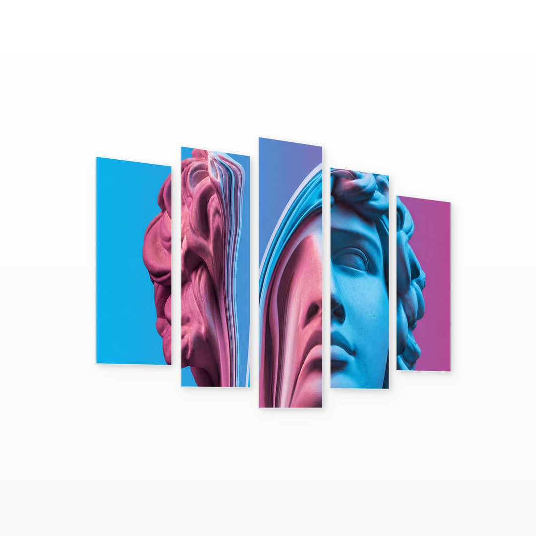 Pop Art Style Sculpture with Vintage Character — five-panel wall art on white background in perspective | 5wallart 55152 M1