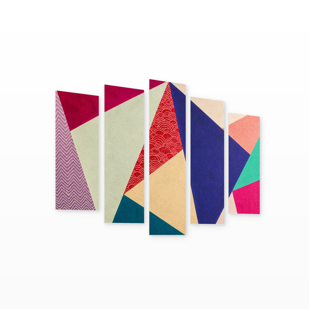 Geometric Background with Bright Tones with Dramatic Contrast — five-panel wall art on white background in perspective | 5wallart 55154 M1