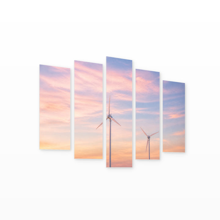 Pink Sky at Sunrise — five-panel wall art on white background in perspective | 5wallart 55159 M1