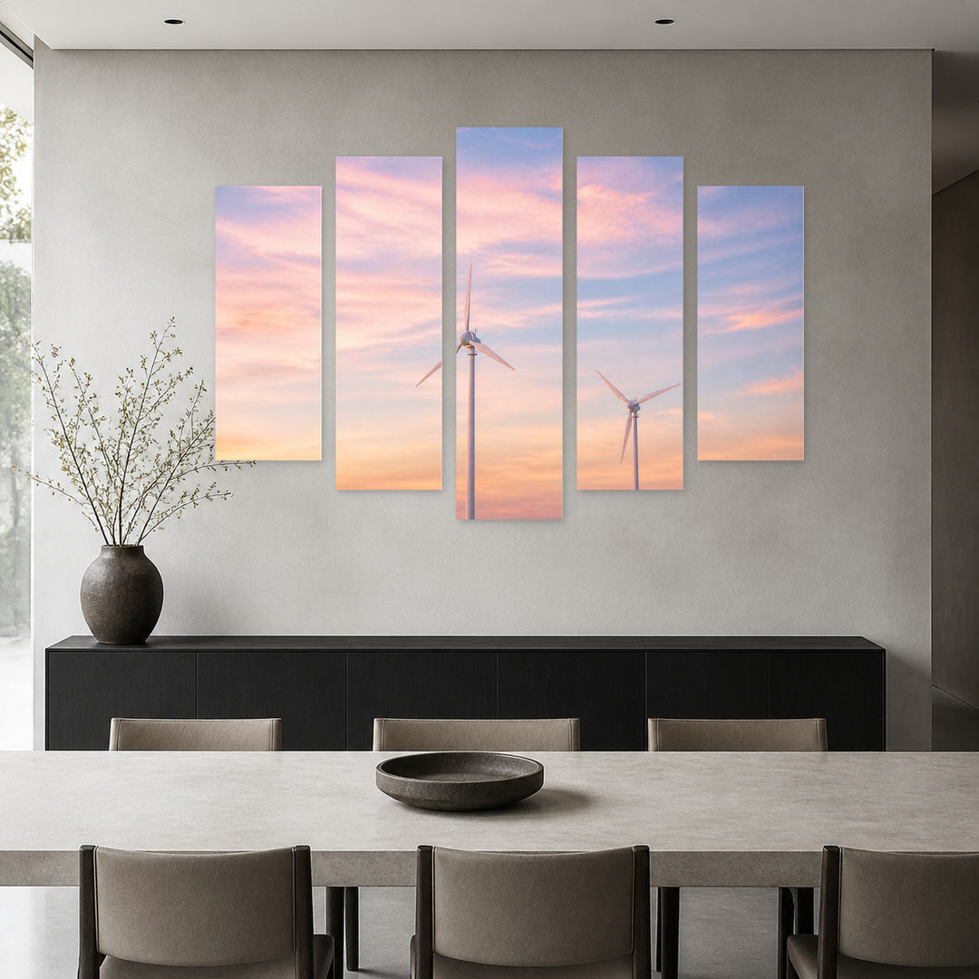 Pink Sky at Sunrise — five-panel wall art in alternate frontal interior | 5wallart 55159 M4
