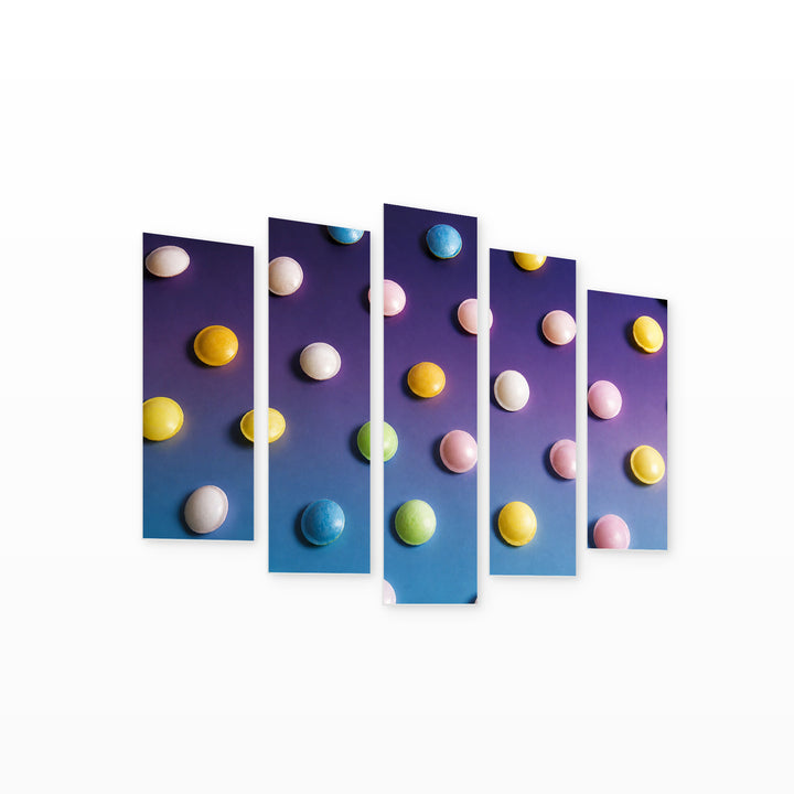 Multicolored Candies at Night — five-panel wall art on white background in perspective | 5wallart 55162 M1