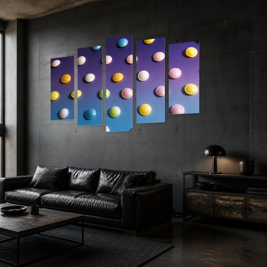 Multicolored Candies at Night — five-panel wall art in perspective interior | 5wallart 55162 M2