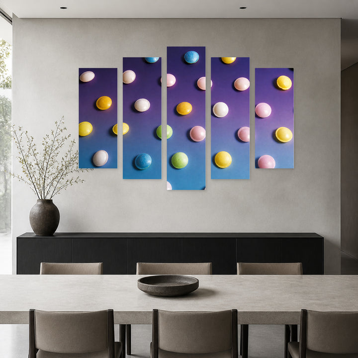 Multicolored Candies at Night — five-panel wall art in frontal interior | 5wallart 55162 M3