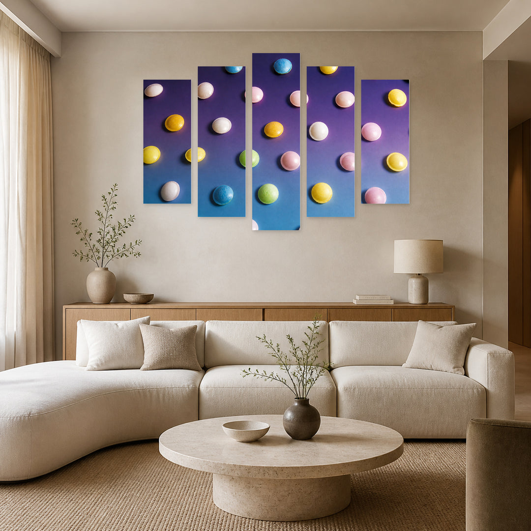 Multicolored Candies at Night — five-panel wall art in alternate frontal interior | 5wallart 55162 M4