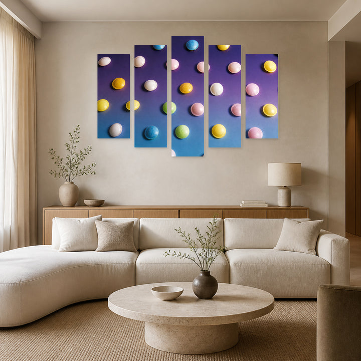 Multicolored Candies at Night — five-panel wall art in alternate frontal interior | 5wallart 55162 M4