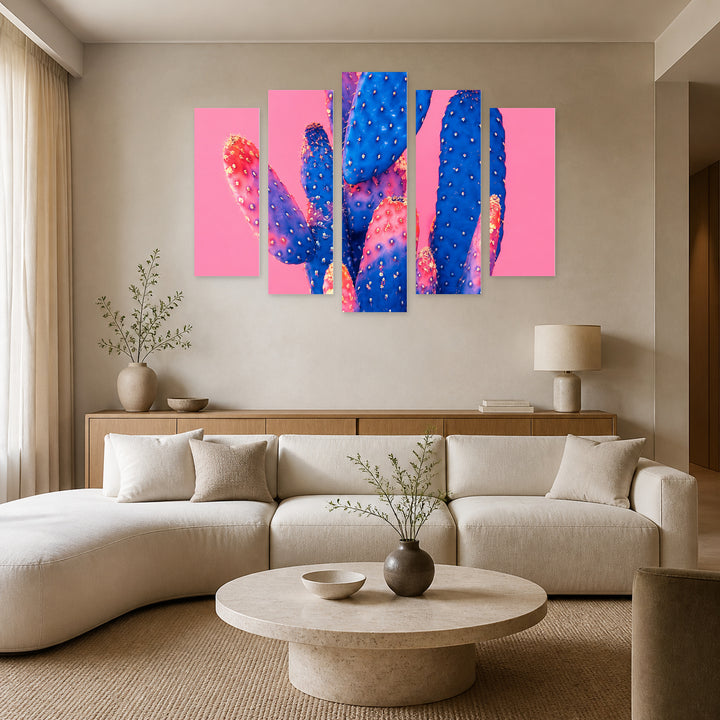 Minimalist Cactus Art Design with Geometric Rhythm — five-panel wall art in frontal interior | 5wallart 55167 M3
