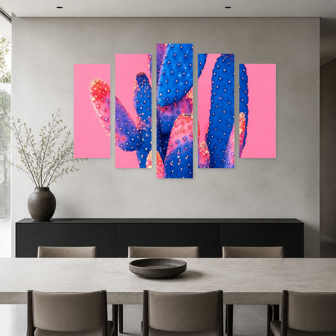 Minimalist Cactus Art Design with Geometric Rhythm — five-panel wall art in alternate frontal interior | 5wallart 55167 M4