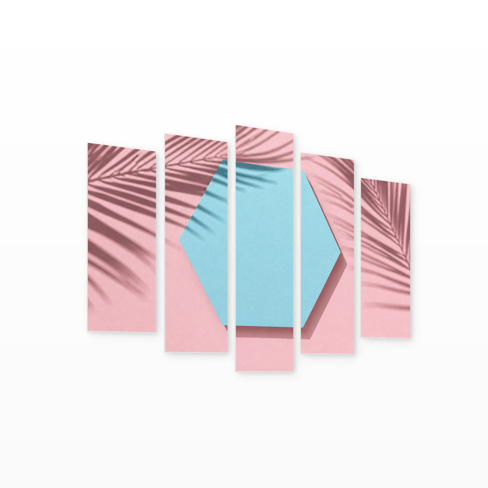 Shadows of Palm Leaves in Serene Light — five-panel wall art on white background in perspective | 5wallart 55170 M1