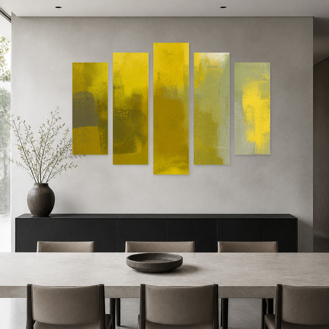 Abstract Painting with Geometric Rhythm — five-panel wall art in alternate frontal interior | 5wallart 55171 M4