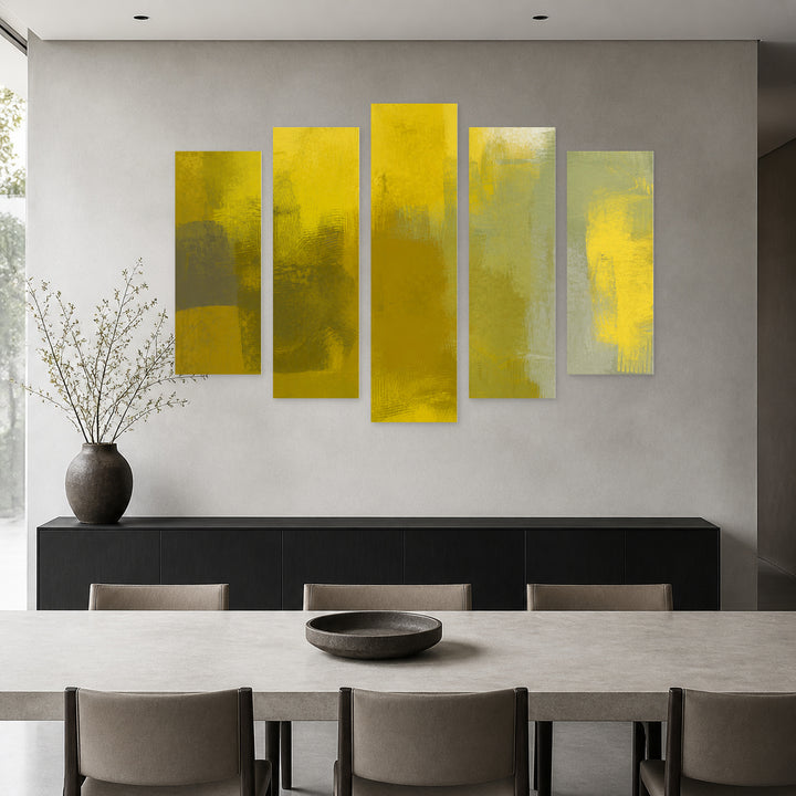 Abstract Painting with Geometric Rhythm — five-panel wall art in alternate frontal interior | 5wallart 55171 M4