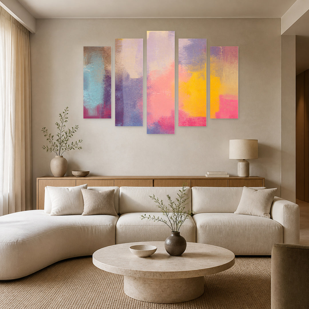 Abstract Grunge Background with Geometric Rhythm — five-panel wall art in frontal interior | 5wallart 55173 M3