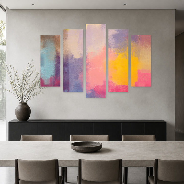 Abstract Grunge Background with Geometric Rhythm — five-panel wall art in alternate frontal interior | 5wallart 55173 M4
