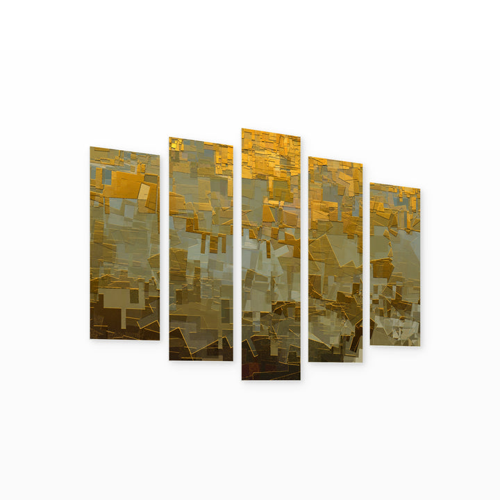 Abstract Illustration with Geometric Rhythm — five-panel wall art on white background in perspective | 5wallart 55177 M1