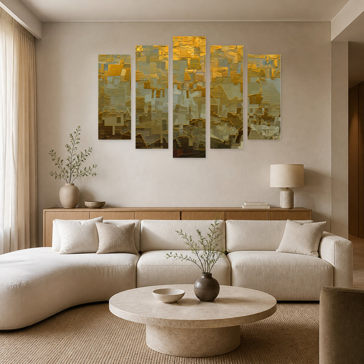 Abstract Illustration with Geometric Rhythm — five-panel wall art in frontal interior | 5wallart 55177 M3
