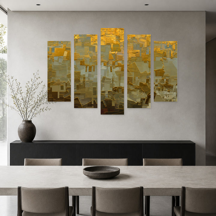 Abstract Illustration with Geometric Rhythm — five-panel wall art in alternate frontal interior | 5wallart 55177 M4