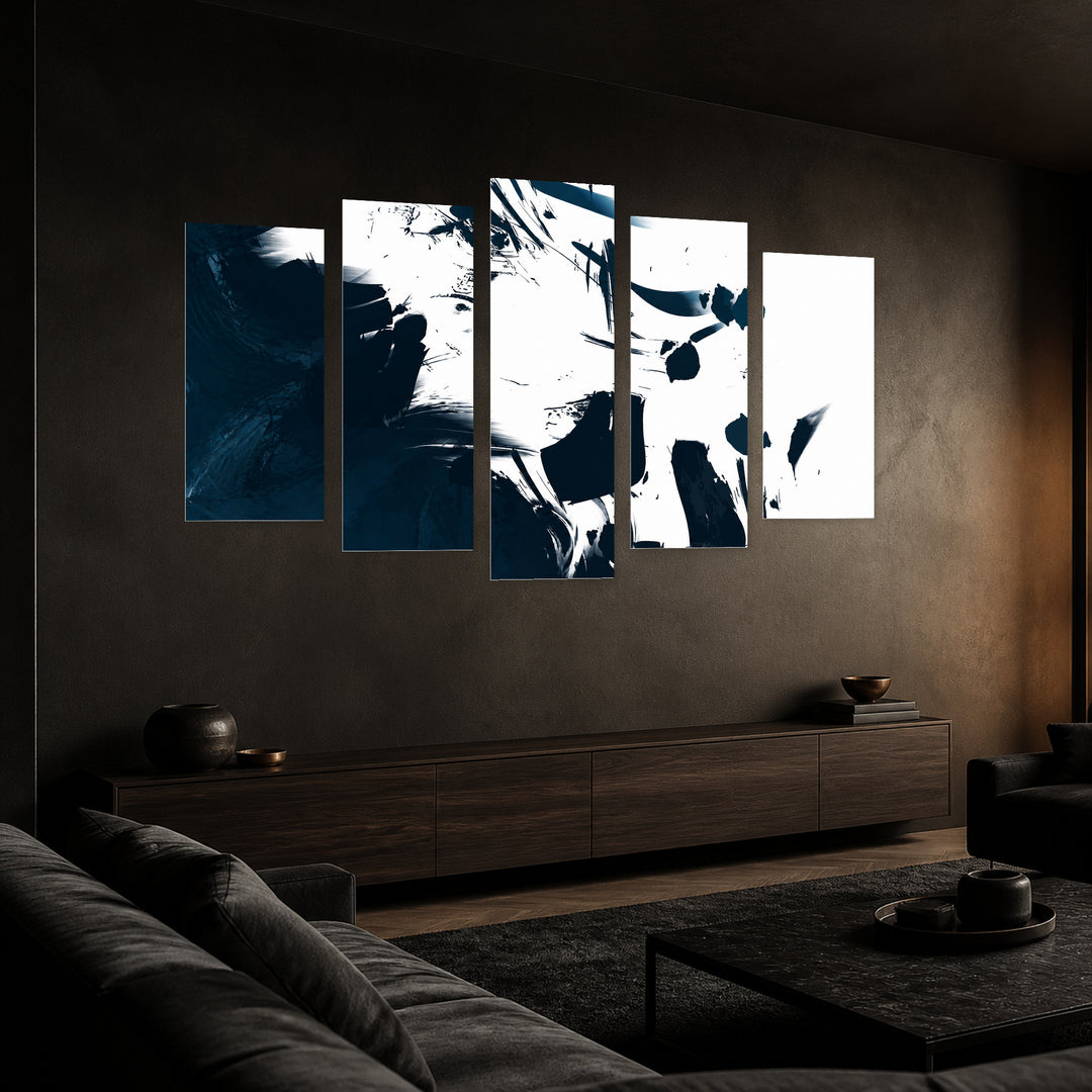 Creative Illustration in Vivid Color — five-panel wall art in perspective interior | 5wallart 55179 M2