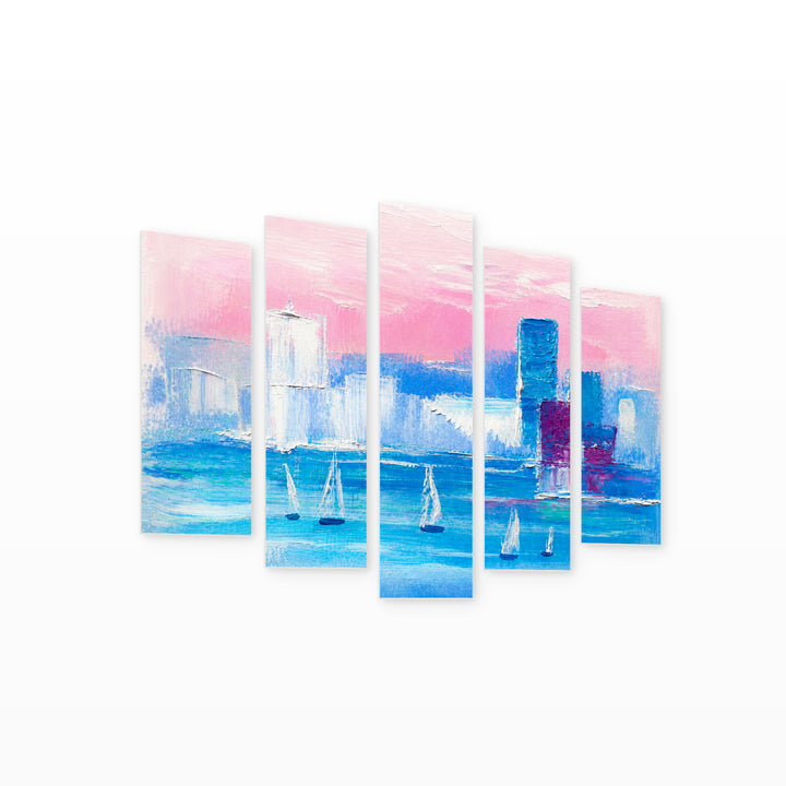 Modern Visual Composition in Serene Light — five-panel wall art on white background in perspective | 5wallart 55180 M1
