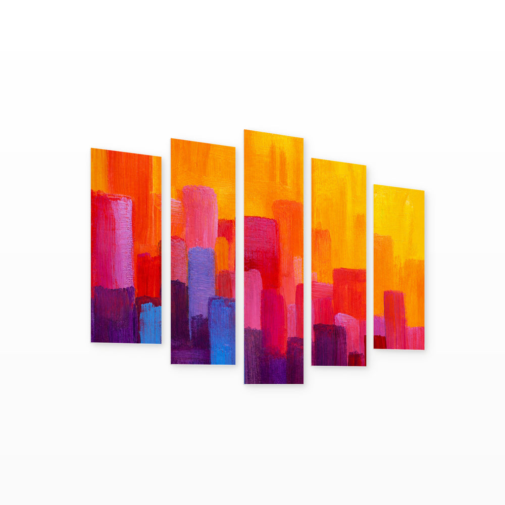 Colorful with Geometric Rhythm — five-panel wall art on white background in perspective | 5wallart 55181 M1