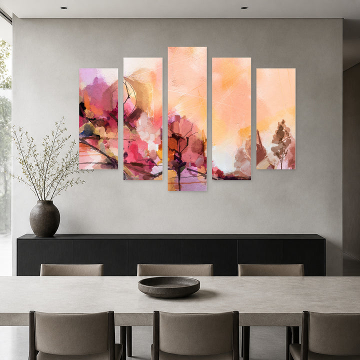 Modern Visual Composition in Serene Light II — five-panel wall art in alternate frontal interior | 5wallart 55183 M4