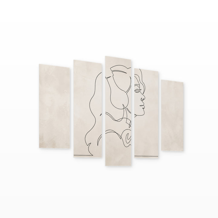 Abstract Portrait of a Woman with Geometric Rhythm — five-panel wall art on white background in perspective | 5wallart 55185 M1