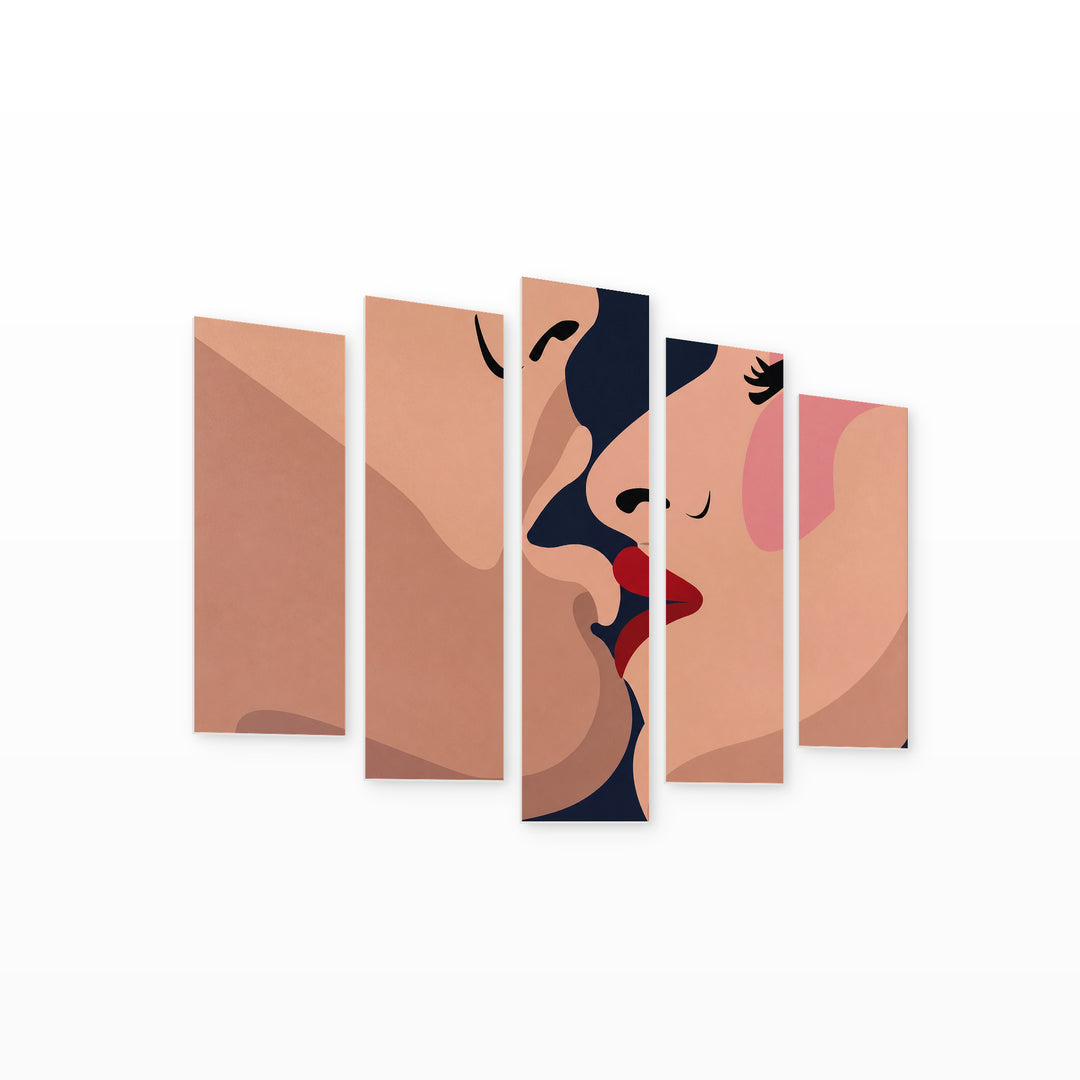 A Kiss with Geometric Rhythm — five-panel wall art on white background in perspective | 5wallart 55186 M1