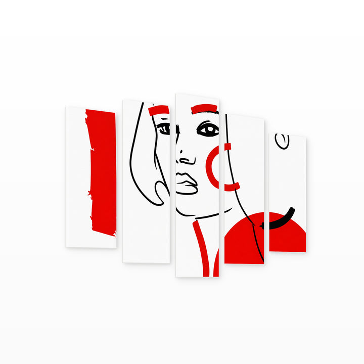 Abstraction with a Woman with Geometric Rhythm — five-panel wall art on white background in perspective | 5wallart 55187 M1