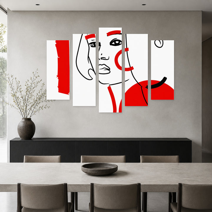 Abstraction with a Woman with Geometric Rhythm — five-panel wall art in alternate frontal interior | 5wallart 55187 M4