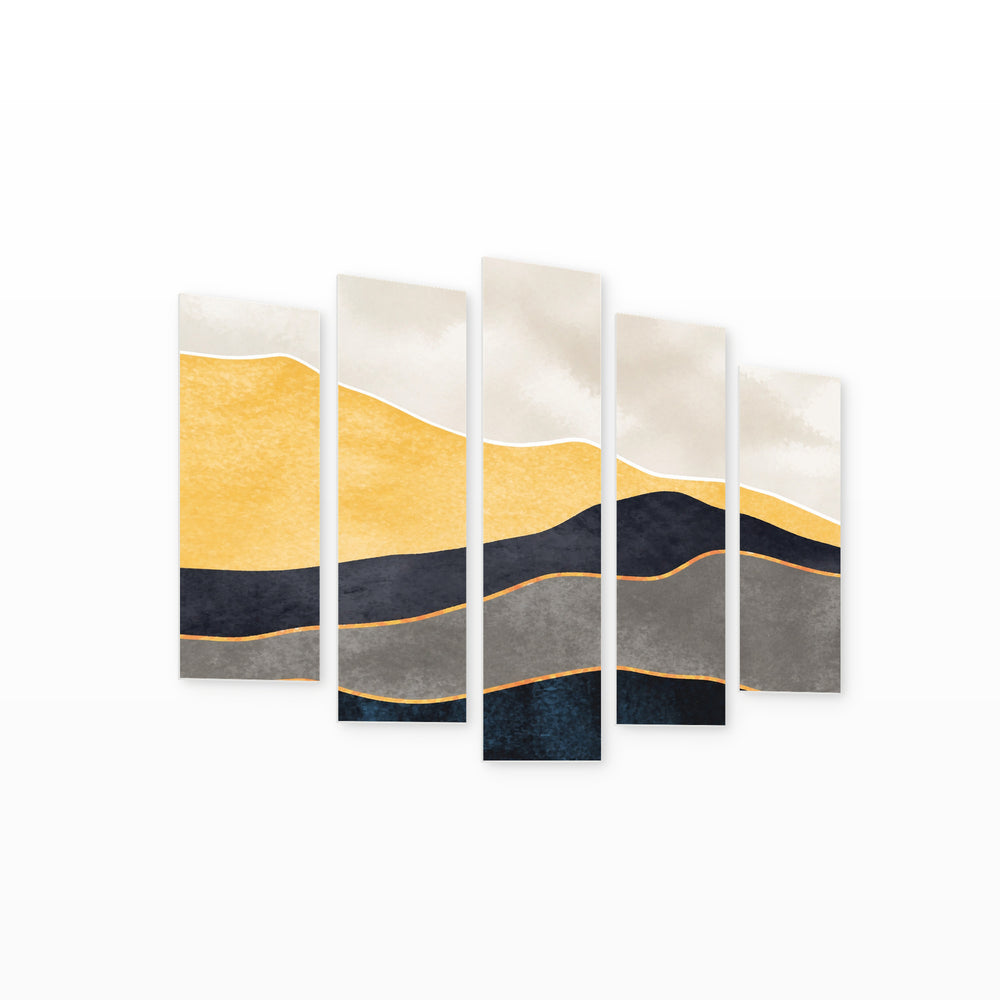 Abstract Desert Landscape in Serene Light — five-panel wall art on white background in perspective | 5wallart 55191 M1