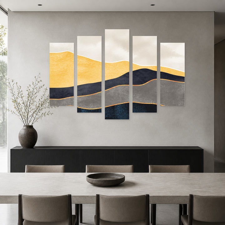 Abstract Desert Landscape in Serene Light — five-panel wall art in alternate frontal interior | 5wallart 55191 M4