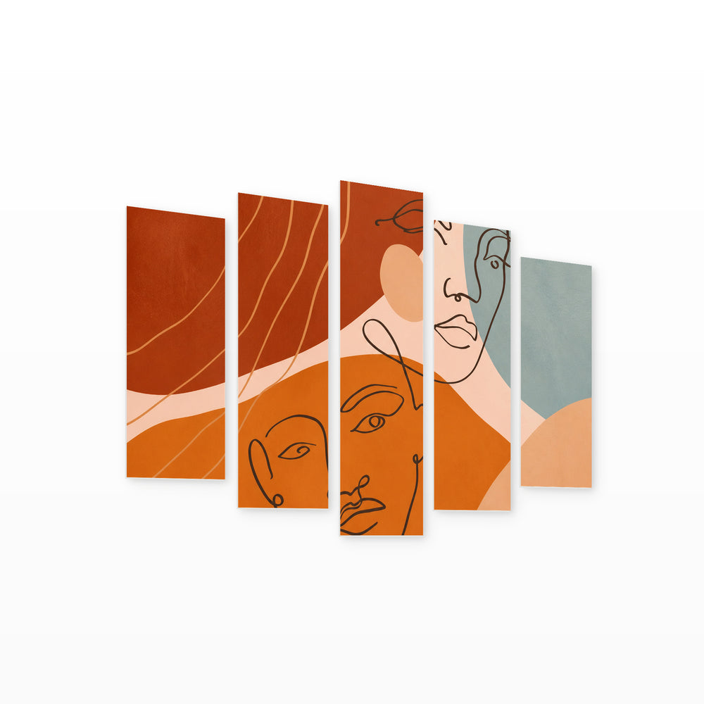 Abstract Faces on a Background Modern Composition — five-panel wall art on white background in perspective | 5wallart 55194 M1