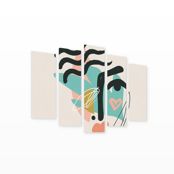 Face Made of Abstract Shapes with Geometric Rhythm — five-panel wall art on white background in perspective | 5wallart 55198 M1