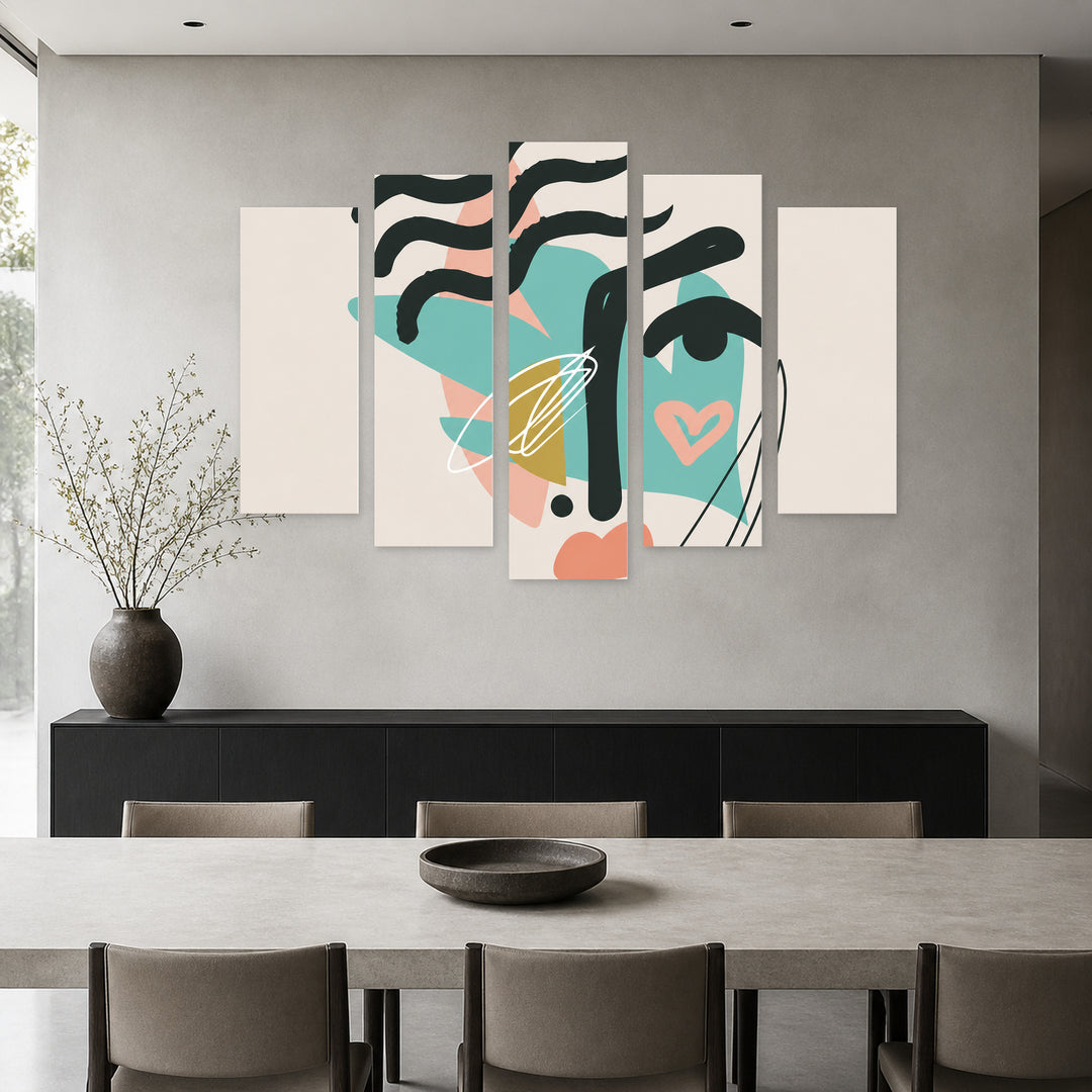 Face Made of Abstract Shapes with Geometric Rhythm — five-panel wall art in frontal interior | 5wallart 55198 M3