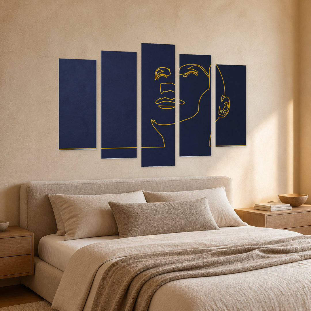 Silhouette of a Female Head Modern Composition — five-panel wall art in perspective interior | 5wallart 55201 M2