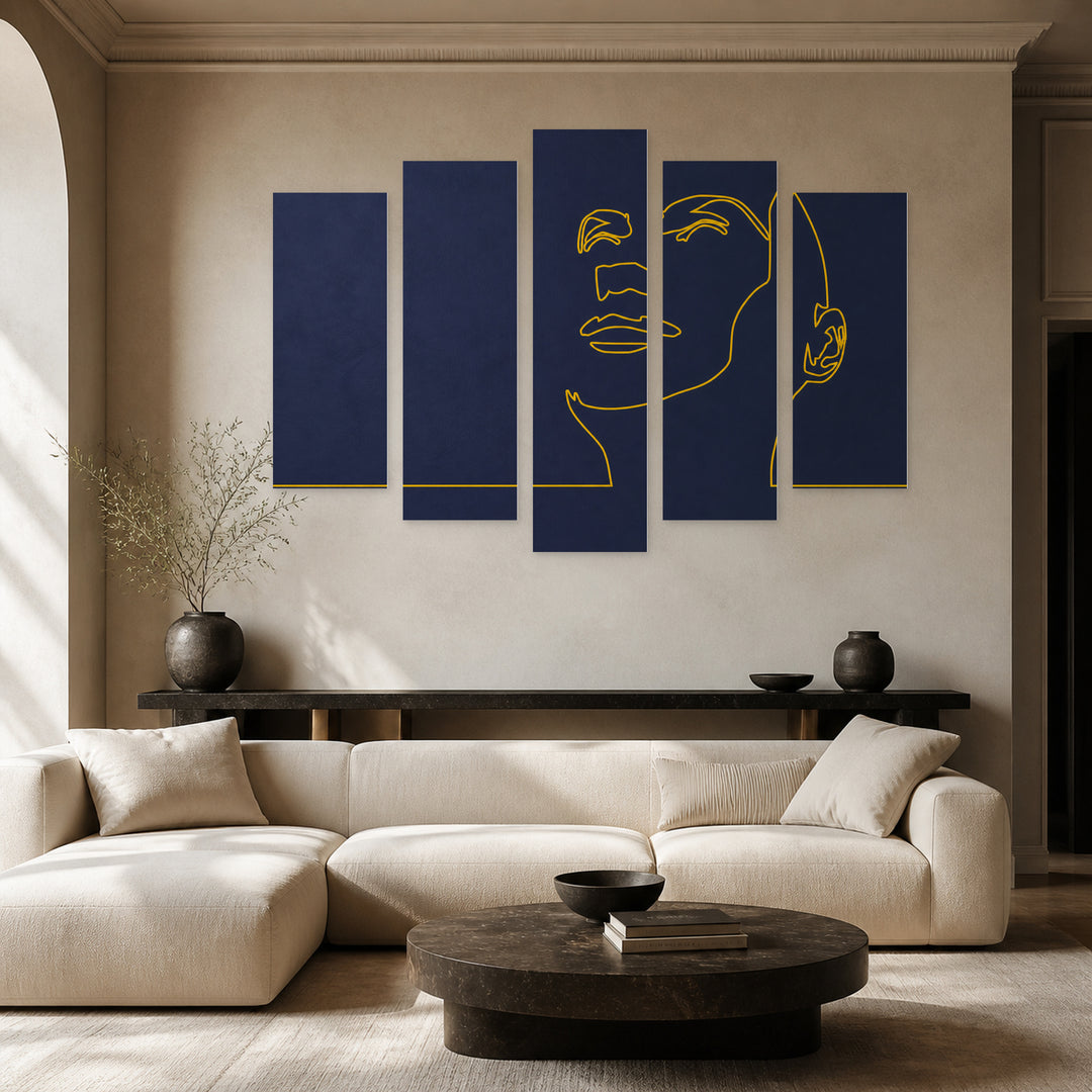 Silhouette of a Female Head Modern Composition — five-panel wall art in frontal interior | 5wallart 55201 M3